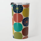 Midcentury Modern Atomic Dot Semi Pattern in Mustard, Olive, Orange, Turquoise, Blue, and Beige Travel Mug Gallery Image 3