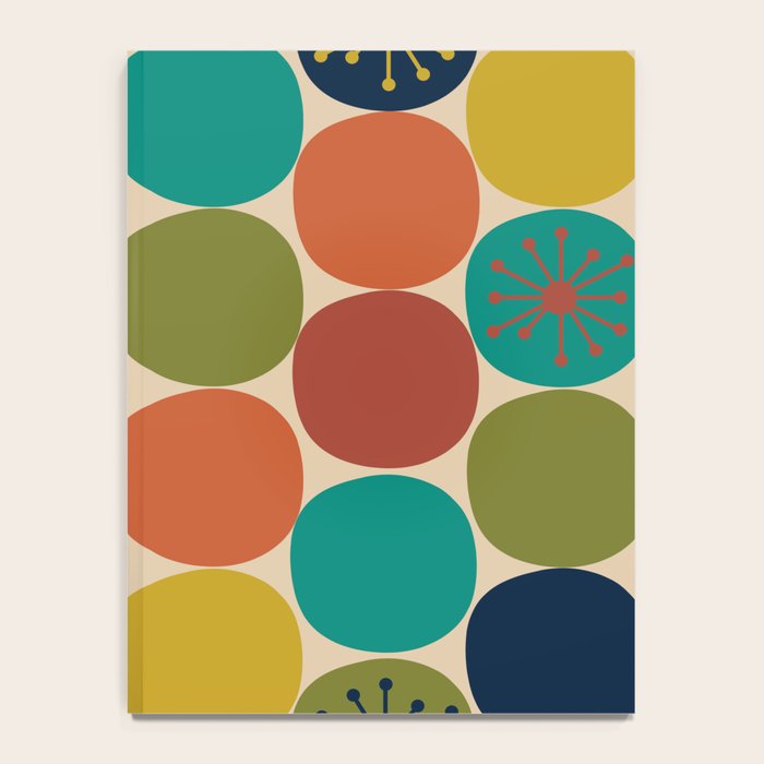 Midcentury Modern Atomic Dot Semi Pattern in Mustard, Olive, Orange, Turquoise, Blue, and Beige Notebook Gallery Image 4