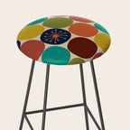 Midcentury Modern Atomic Dot Semi Pattern in Mustard, Olive, Orange, Turquoise, Blue, and Beige Stool Gallery Image 2