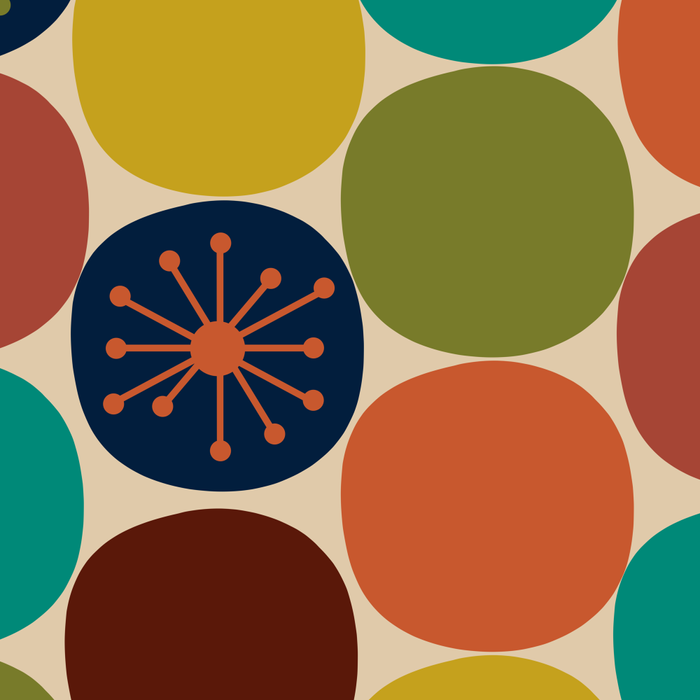 Midcentury Modern Atomic Dot Semi Pattern in Mustard, Olive, Orange, Turquoise, Blue, and Beige Coffee Mug Gallery Image 2