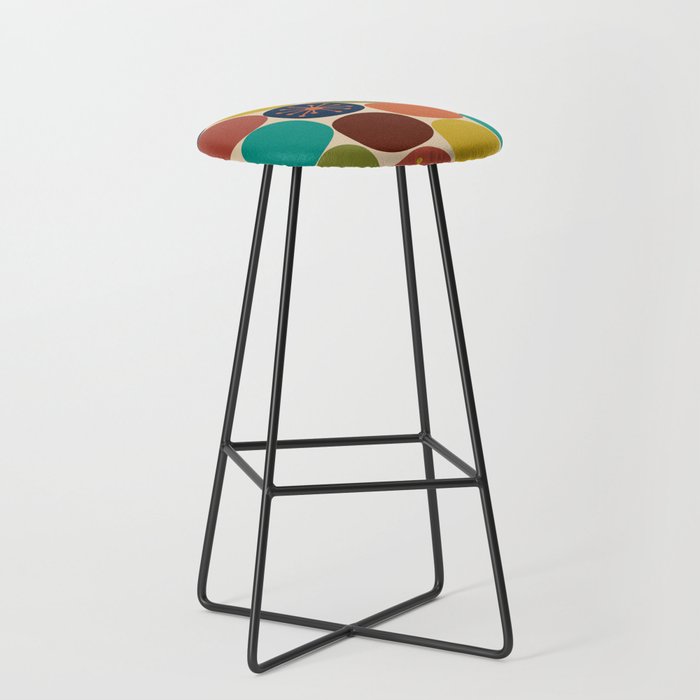 Midcentury Modern Atomic Dot Semi Pattern in Mustard, Olive, Orange, Turquoise, Blue, and Beige Stool Gallery Image 1