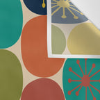 Midcentury Modern Atomic Dot Semi Pattern in Mustard, Olive, Orange, Turquoise, Blue, and Beige Wall Tapestry Gallery Image 3