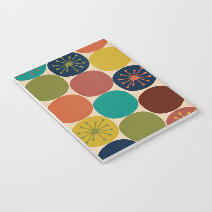 Midcentury Modern Atomic Dot Semi Pattern in Mustard, Olive, Orange, Turquoise, Blue, and Beige Notebook Gallery Image 3