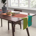 Midcentury Modern Atomic Dot Semi Pattern in Mustard, Olive, Orange, Turquoise, Blue, and Beige Table Runner Gallery Image 2
