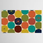 Midcentury Modern Atomic Dot Semi Pattern in Mustard, Olive, Orange, Turquoise, Blue, and Beige Tablecloth Gallery Image 2