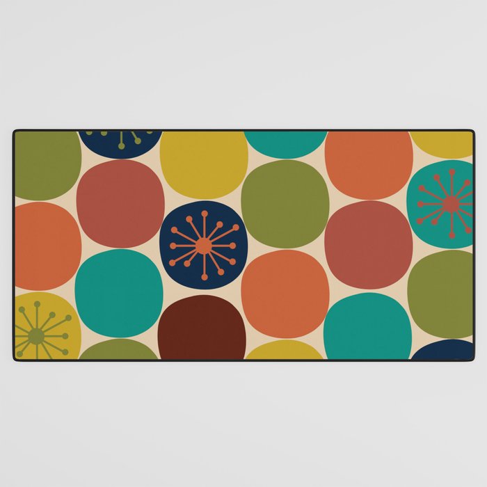 Midcentury Modern Atomic Dot Semi Pattern in Mustard, Olive, Orange, Turquoise, Blue, and Beige Desk Mat Gallery Image 3