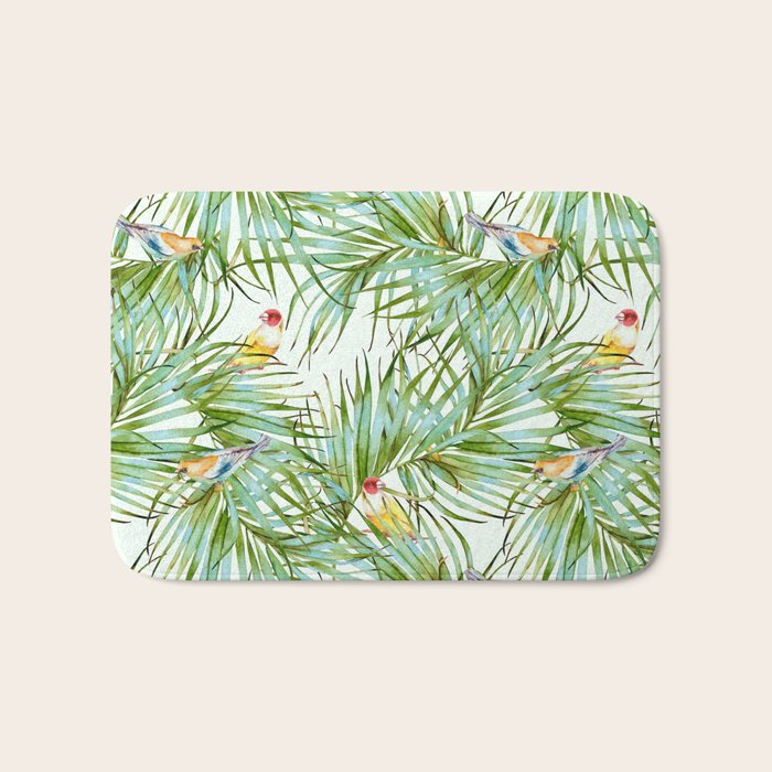 Birds on the leaves of the jungle Bath Mat Gallery Image 1