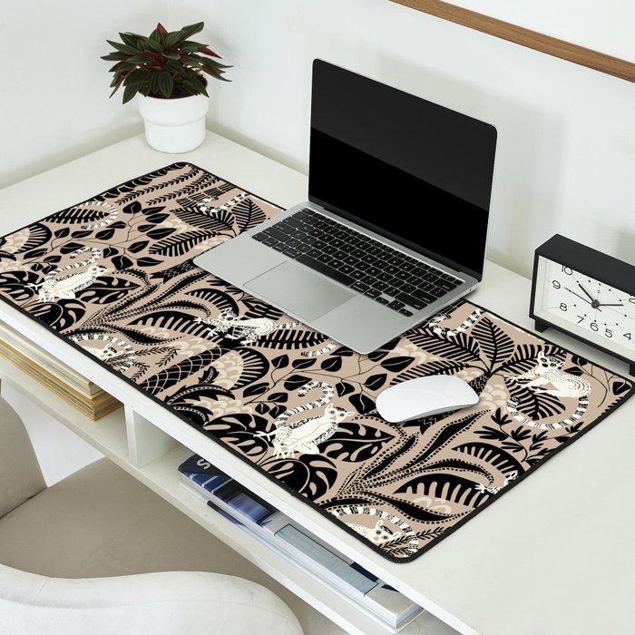 Jungle adventure bohemian black Desk Mat Gallery Image 2