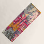 Japanese Woodblock Print Vintage Bright East Asian Red Pagoda Spring Garden Yoga Mat Gallery Image 1