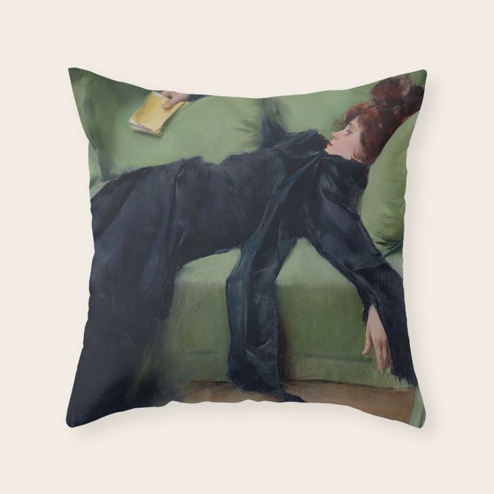 Decadent Young Woman, After the Dance, Vintage Portrait Art Throw Pillow Gallery Image 1