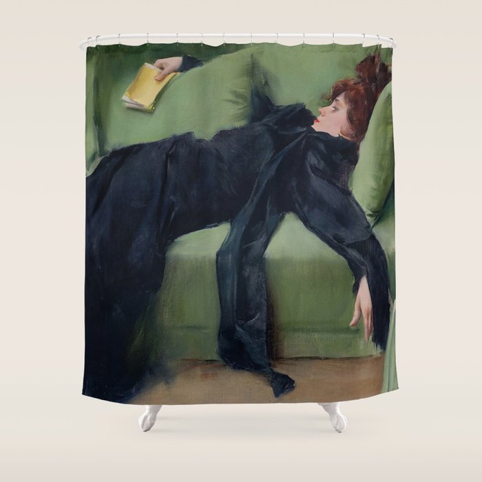 Decadent Young Woman, After the Dance, Vintage Portrait Art Shower Curtain Gallery Image 1