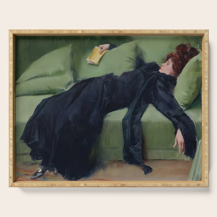 Decadent Young Woman, After the Dance, Vintage Portrait Art Serving Tray Gallery Image 1