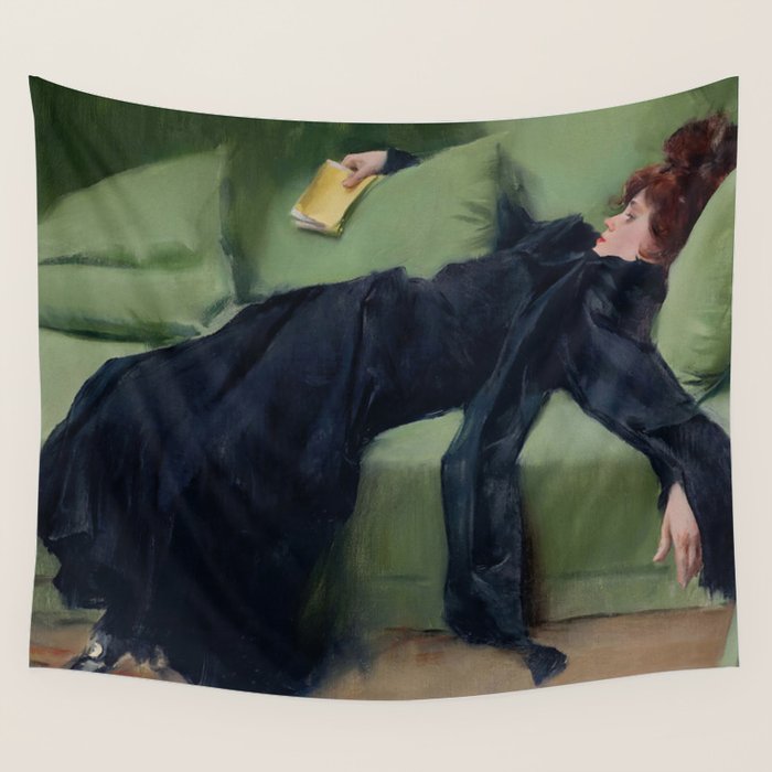 Decadent Young Woman, After the Dance, Vintage Portrait Art Wall Tapestry Gallery Image 1