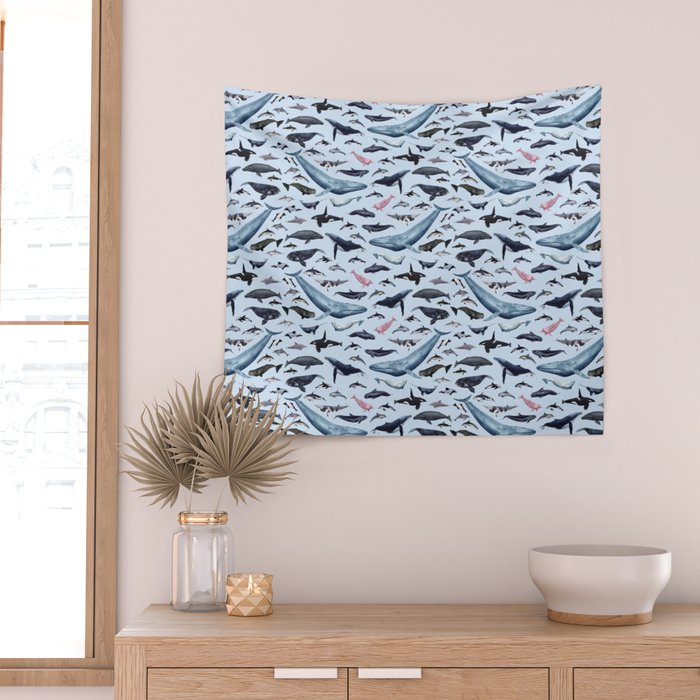 CETACEANS POSTER beige and text Wall Tapestry Gallery Image 2