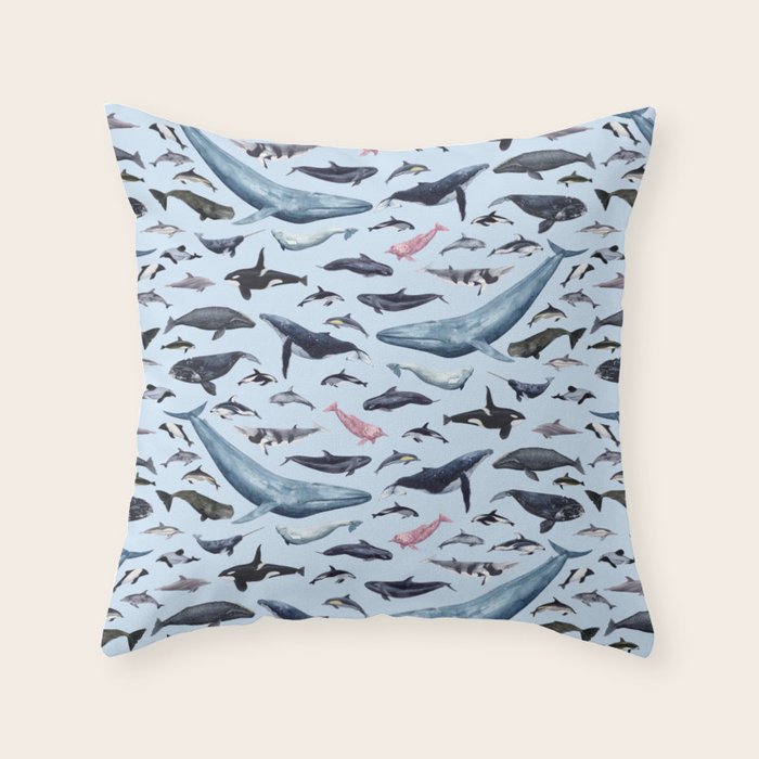 CETACEANS POSTER beige and text Throw Pillow Gallery Image 6