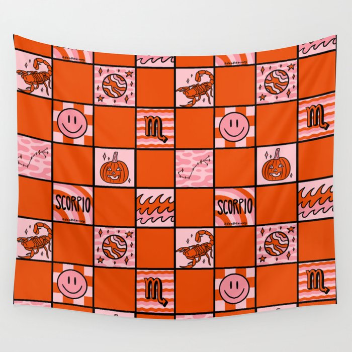 Scorpio Checkered Print Wall Tapestry Gallery Image 1