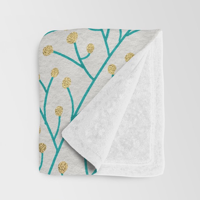 Berry Branches - Turquoise & Gold Throw Blanket Gallery Image 3