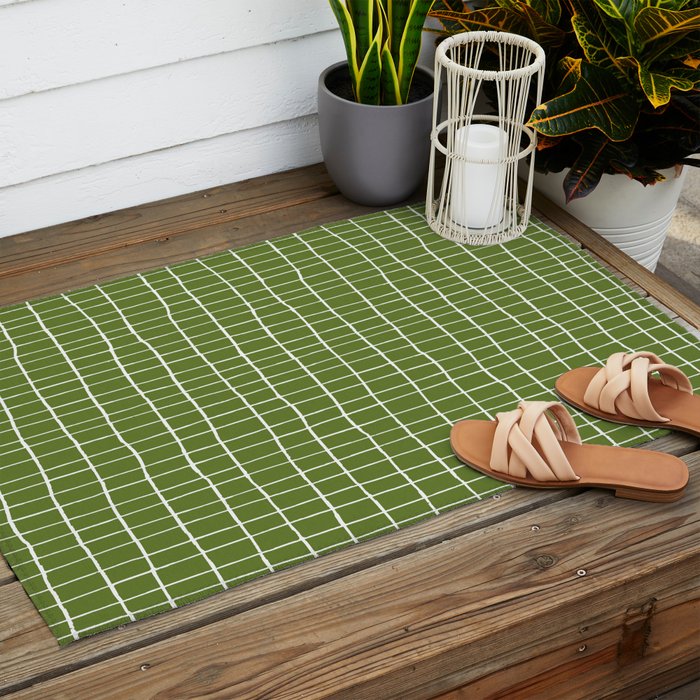 Olive Green Grid | PATTERN 05: The Retro Edition Outdoor Rug Gallery Image 2