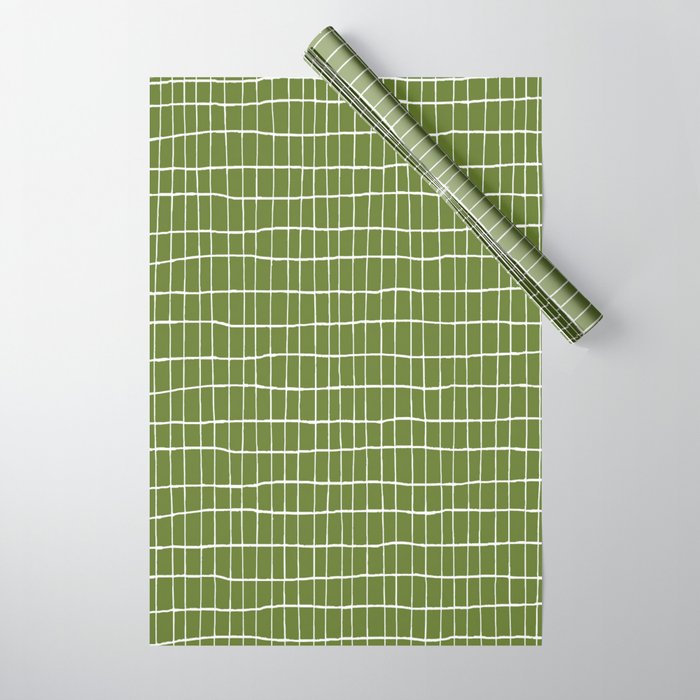 Olive Green Grid | PATTERN 05: The Retro Edition Wrapping Paper Gallery Image 1