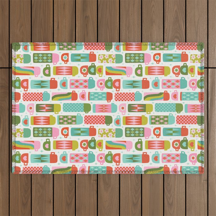 Retro Coffee Thermoses Multicolor on White Outdoor Rug Gallery Image 1