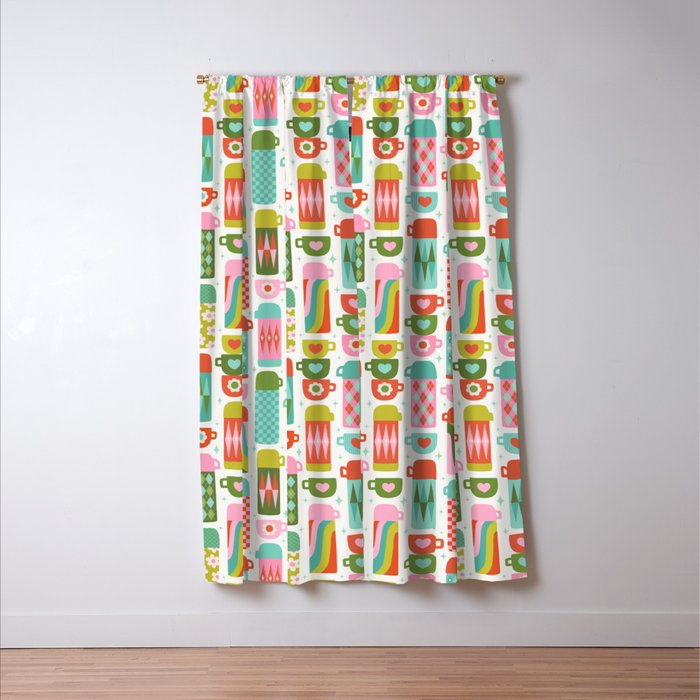 Retro Coffee Thermoses Multicolor on White Window Curtain Gallery Image 3