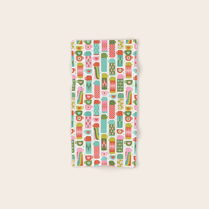 Retro Coffee Thermoses Multicolor on White Bath Towel Gallery Image 1
