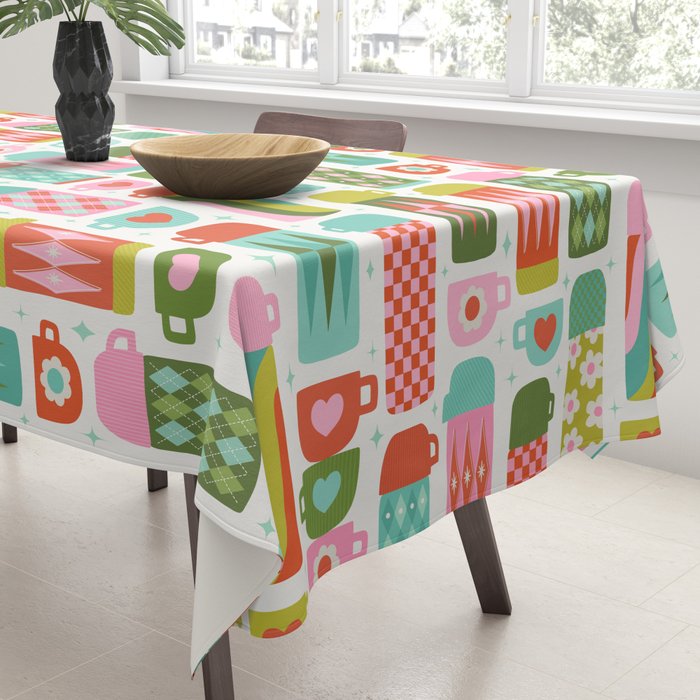 Retro Coffee Thermoses Multicolor on White Tablecloth Gallery Image 3