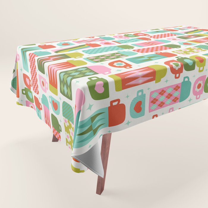 Retro Coffee Thermoses Multicolor on White Tablecloth Gallery Image 1