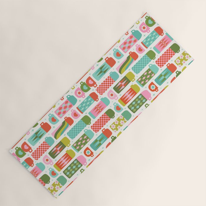Retro Coffee Thermoses Multicolor on White Yoga Mat Gallery Image 1