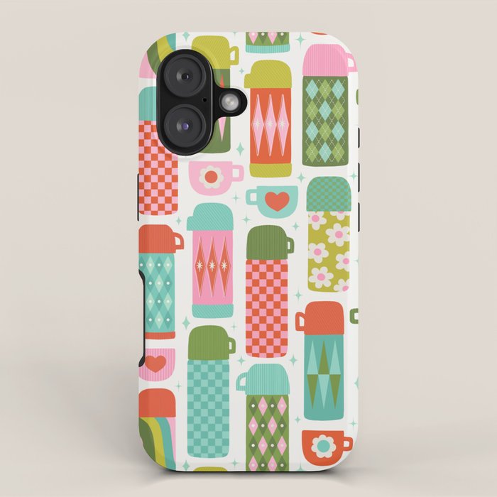 Retro Coffee Thermoses Multicolor on White iPhone Case Gallery Image 1