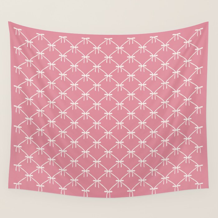 Bows & Ribbons Pattern LI 90s Bubblegum Pink Wall Tapestry Gallery Image 4