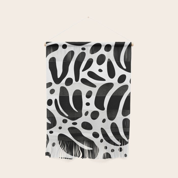 Black and white organic plant leaf art pattern Wall Hanging Gallery Image 1