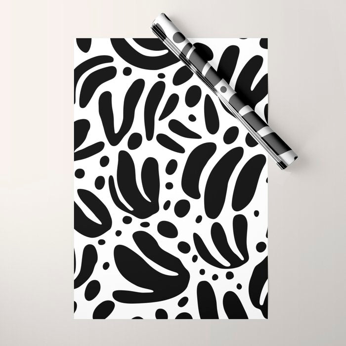 Black and white organic plant leaf art pattern Wrapping Paper Gallery Image 1