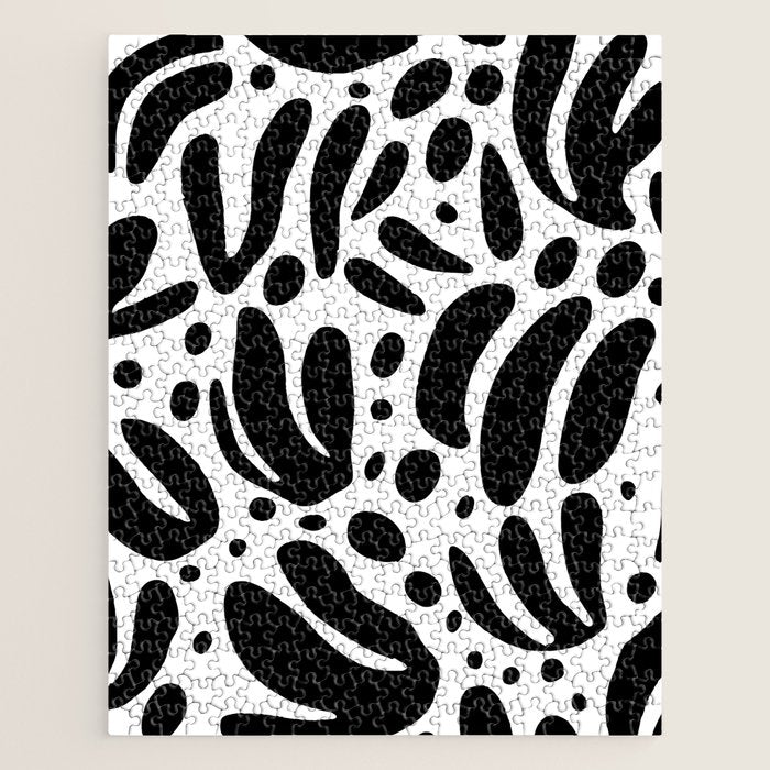 Black and white organic plant leaf art pattern Jigsaw Puzzle Gallery Image 1