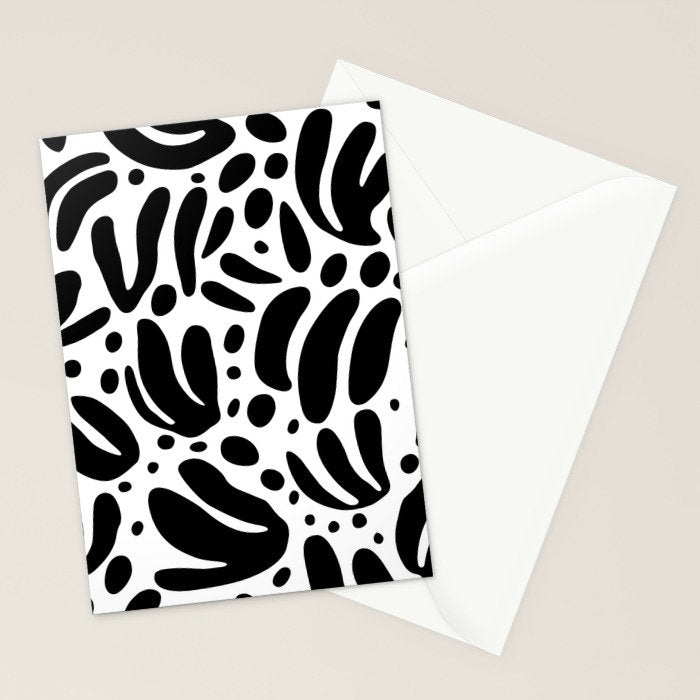 Black and white organic plant leaf art pattern Stationery Card Gallery Image 2
