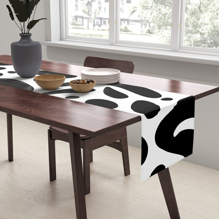 Black and white organic plant leaf art pattern Table Runner Gallery Image 2