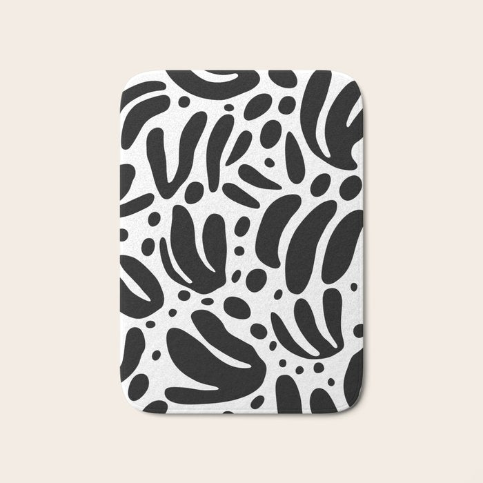 Black and white organic plant leaf art pattern Bath Mat Gallery Image 1