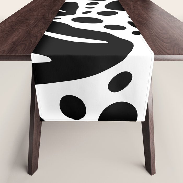 Black and white organic plant leaf art pattern Table Runner Gallery Image 1