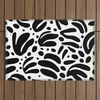 Black and white organic plant leaf art pattern Outdoor Rug Gallery Image 1