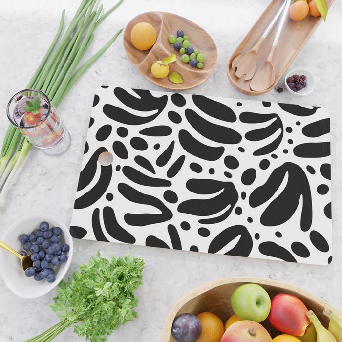 Black and white organic plant leaf art pattern Cutting Board Gallery Image 2