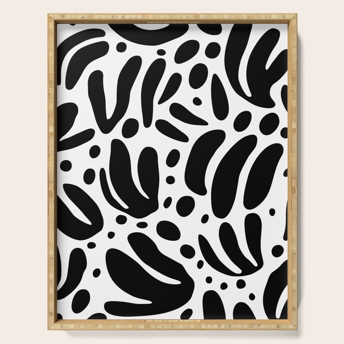 Black and white organic plant leaf art pattern Serving Tray Gallery Image 1