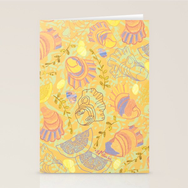 Coastal Oysters on the Beach in Pastel Yellow & Orange Stationery Card Gallery Image 2