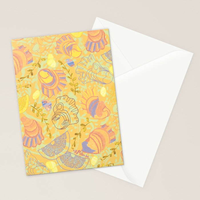 Coastal Oysters on the Beach in Pastel Yellow & Orange Stationery Card Gallery Image 2