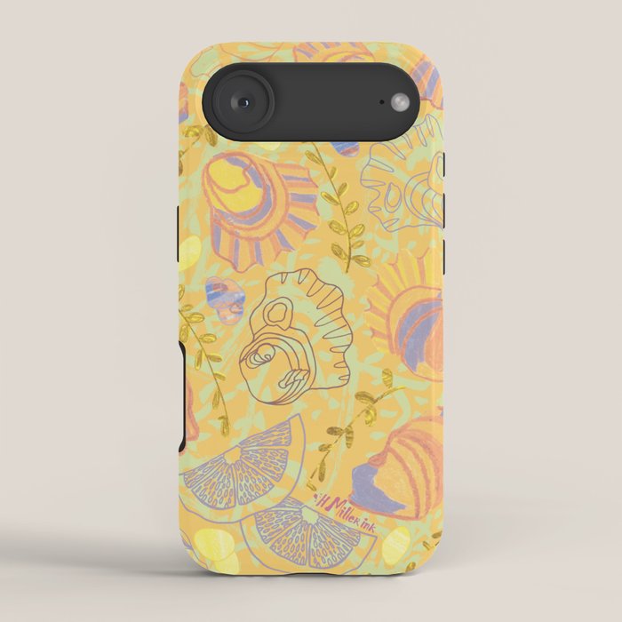 Coastal Oysters on the Beach in Pastel Yellow & Orange iPhone Case Gallery Image 2
