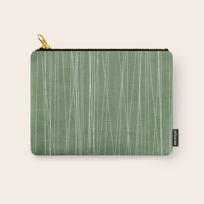 White Lines Green Background Minimal Art Carry All Pouch Gallery Image 1