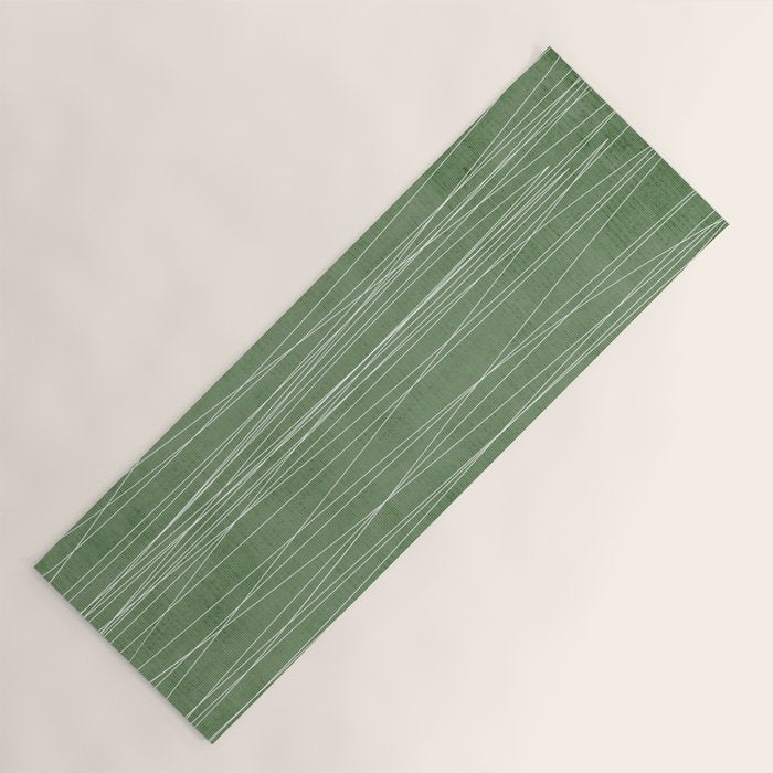 White Lines Green Background Minimal Art Yoga Mat Gallery Image 1