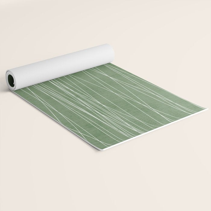 White Lines Green Background Minimal Art Yoga Mat Gallery Image 2