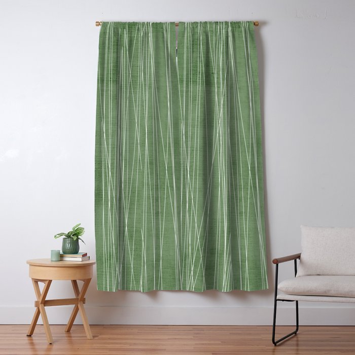 White Lines Green Background Minimal Art Window Curtain Gallery Image 5