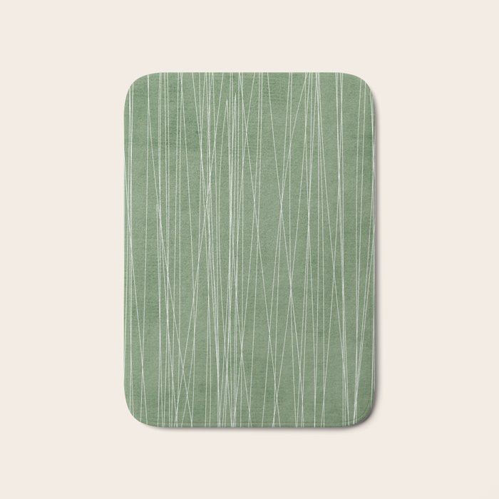 White Lines Green Background Minimal Art Bath Mat Gallery Image 1