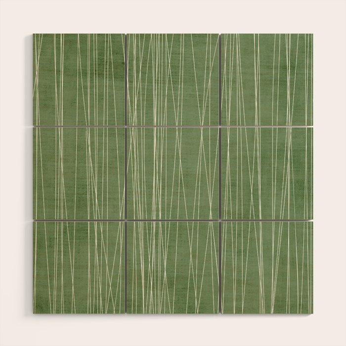 White Lines Green Background Minimal Art Wood Wall Art Gallery Image 1